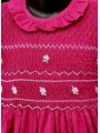 Robe smocks manches longues col Pierrot en coton piqué fuchsia