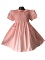 Robe smocks manches ballons col brodé en coton piqué rose