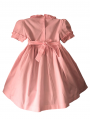 Robe smocks manches ballons col brodé en coton piqué rose