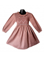 Robe smocks manches longues col volant en coton taupe