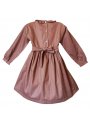 Robe smocks manches longues col volant en coton taupe