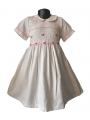 Robe smocks manches ballons col Claudine en coton piqué bleu marine