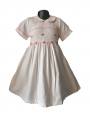 Robe smocks manches ballons col Claudine en coton piqué bleu marine