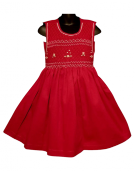 Robe smocks sans manches en coton piqué rouge foncé