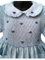 Robe smocks manches ballons col brodé en coton piqué bleu ciel