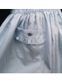 Robe smocks manches ballons col brodé en coton piqué bleu ciel