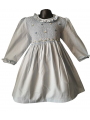 Robe smocks manches longues col Pierrot en coton piqué bleu ciel