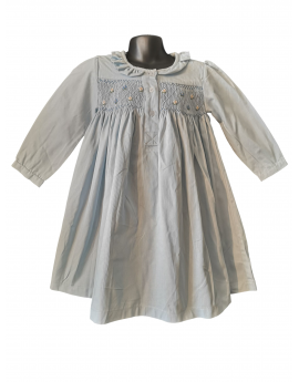 Chemise de nuit smocks en coton piqué bleu ciel