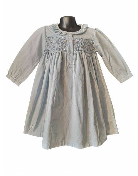 Chemise de nuit smocks en coton piqué bleu ciel