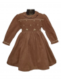 Robe smocks manches longues en velours marron
