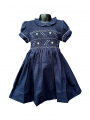 Robe smocks manches ballons en coton finette épais bleu marine