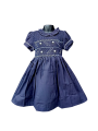 Robe smocks manches ballons en coton finette épais bleu marine