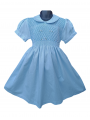 Robe smocks manches ballons en coton piqué bleu ciel