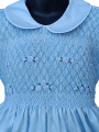 Robe smocks manches ballons en coton piqué bleu ciel
