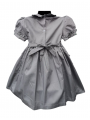 Robe smocks manches ballons col brodé en coton piqué gris