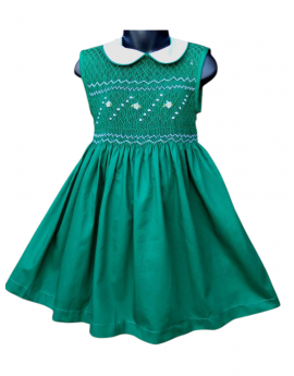 Robe smocks sans manches en coton piqué vert