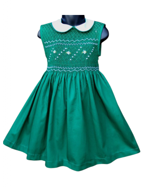 Robe smocks sans manches en coton piqué vert
