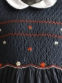 Robe smocks manches longues col Claudine en coton piqué bleu marine