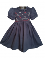 Robe smocks manches ballons col Pierrot en coton piqué bleu marine