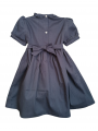 Robe smocks manches ballons col Pierrot en coton piqué bleu marine