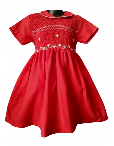 Robe smocks manches courtes en coton rouge