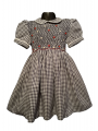 Robe smocks manches ballons en coton finette vichy marine