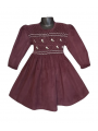 Robe smocks manches longues en velours grenat