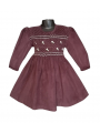 Robe smocks manches longues en velours grenat