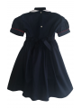 Robe smocks manches ballons col Claudine en coton piqué bleu marine