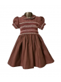 Robe smocks manches ballons col Claudine en coton grenat