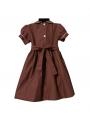 Robe smocks manches ballons col Claudine en coton grenat