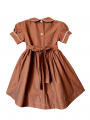 Robe smocks manches ballons col Claudine en coton marron