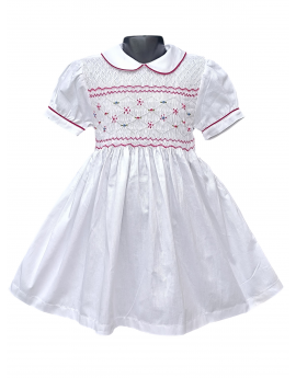 Robe smocks manches ballons en coton piqué blanc