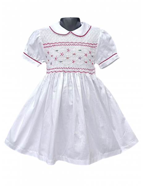 Robe smocks manches ballons en coton piqué blanc