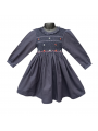 Robe smocks manches longues col Pierrot en coton piqué bleu marine