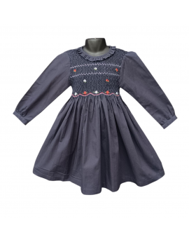 Robe smocks manches longues col Pierrot en coton piqué bleu marine