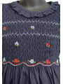 Robe smocks manches longues col Pierrot en coton piqué bleu marine