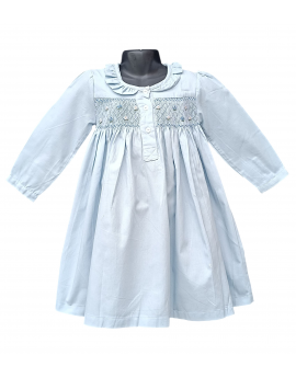 Chemise de nuit smocks en coton piqué bleu ciel