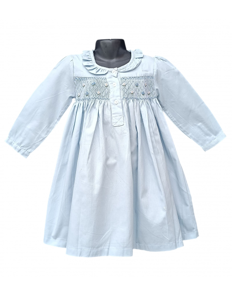 Chemise de nuit smocks en coton piqué bleu ciel