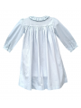Chemise de nuit smocks en coton piqué bleu ciel