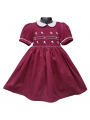 Robe smocks manches ballons  en coton piqué grenat