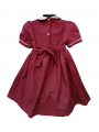 Robe smocks manches ballons  en coton piqué grenat