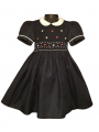 Robe smocks manches ballons col Claudine en coton bleu marine