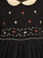 Robe smocks manches ballons col Claudine en coton bleu marine