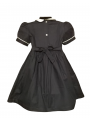 Robe smocks manches ballons col Claudine en coton bleu marine