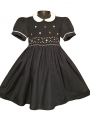 Robe smocks manches ballons col Claudine en coton bleu marine