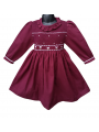 Robe smocks manches longues  en coton piqué grenat
