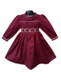 Robe smocks manches longues  en coton piqué grenat