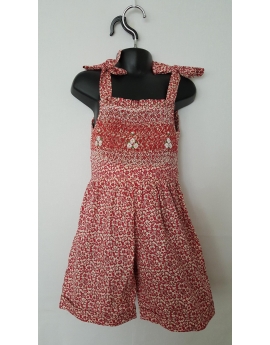 Combi short smocks rouge fleuri en coton