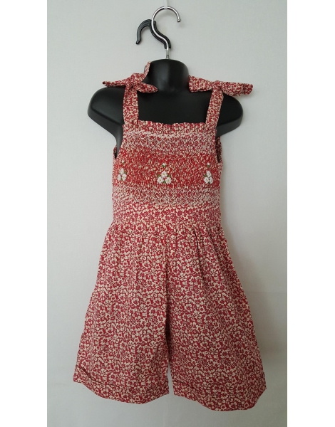 Combi short smocks rouge fleuri en coton